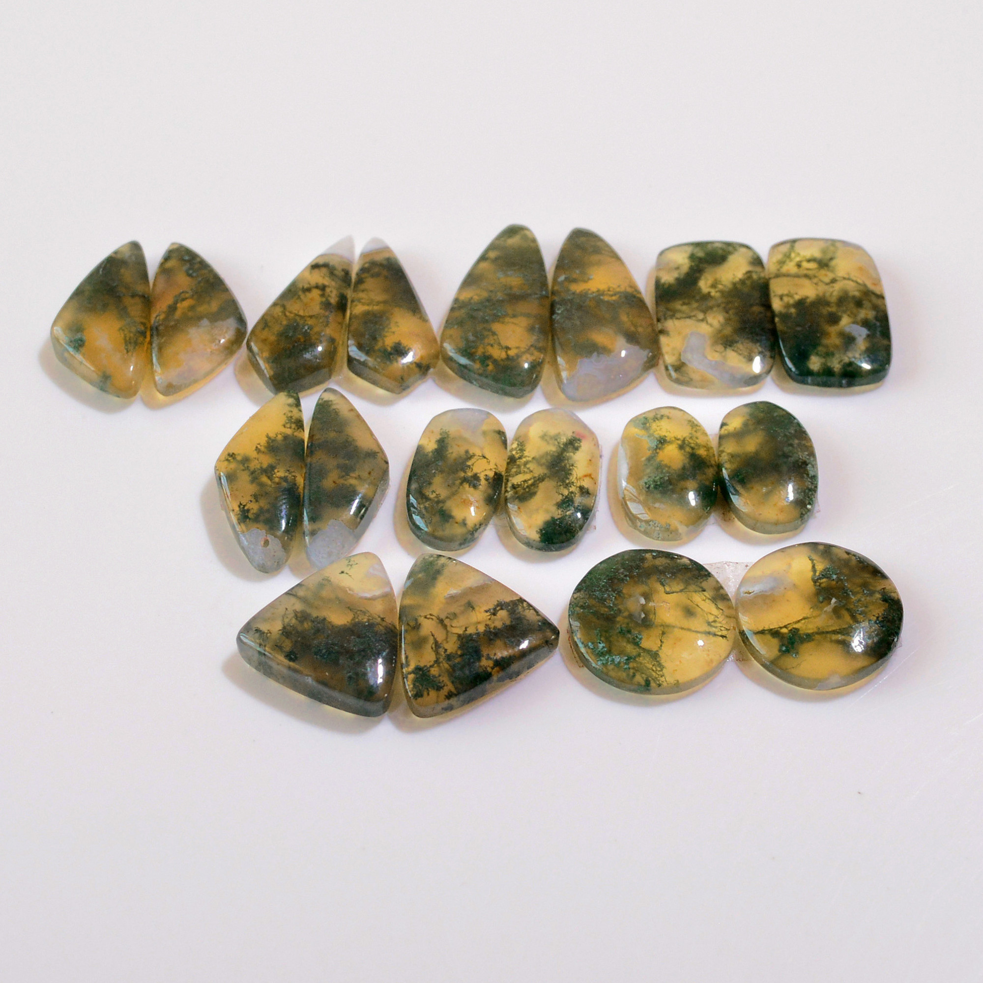 9 Pairs 163 Cts Natural Moss Agate Cabochon  Earrings Pairs 23x9 14x9mm 18716