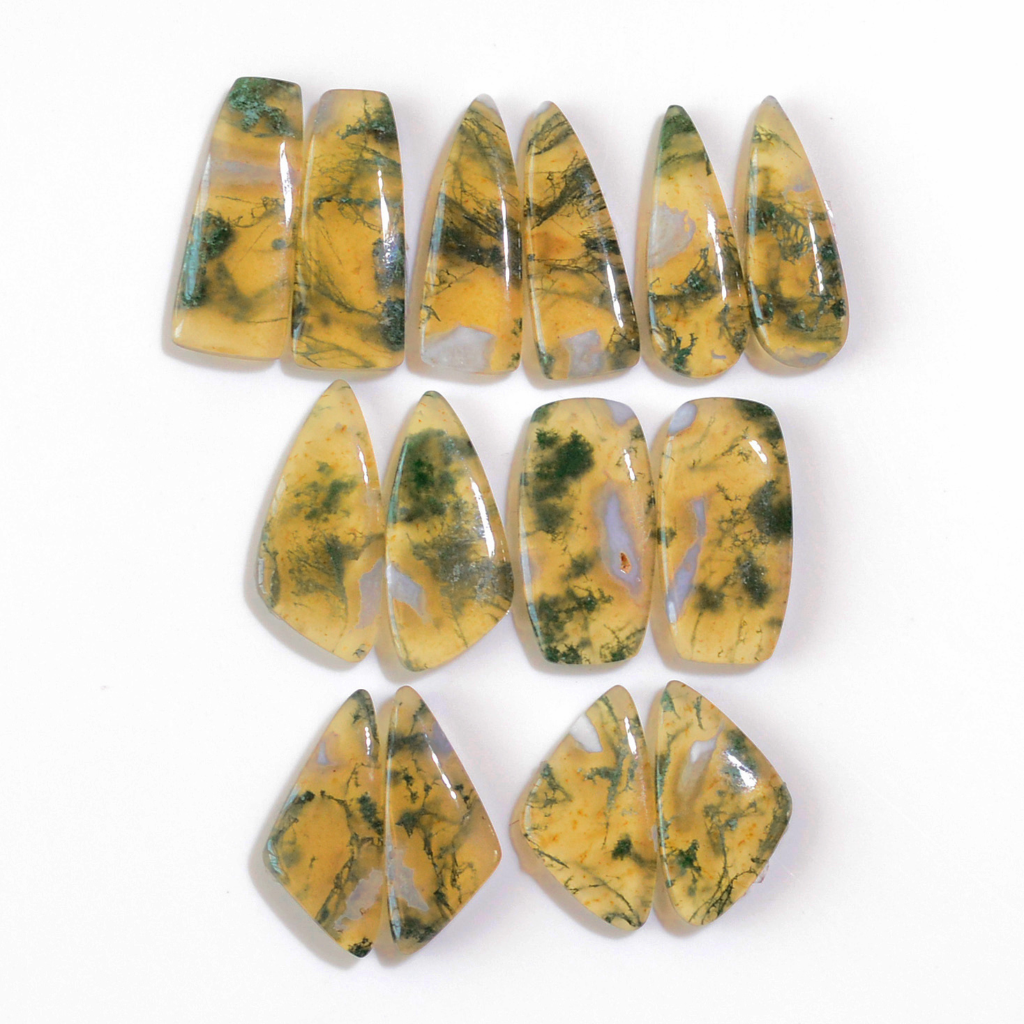 7 Pairs 148 Cts Natural Moss Agate Cabochon  Earrings Pairs 25x8 23x9mm 18717