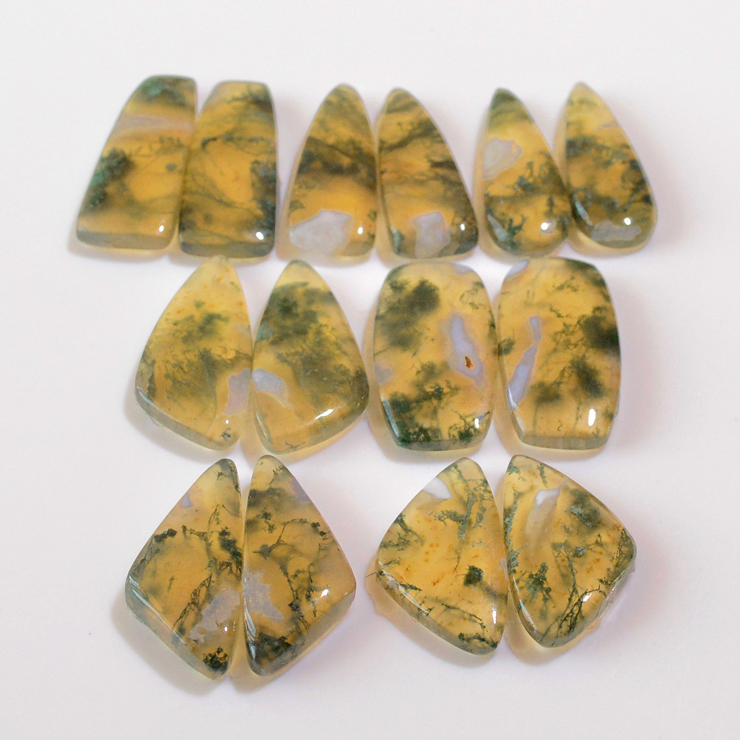 7 Pairs 148 Cts Natural Moss Agate Cabochon Earrings Pairs 25x8 23x9mm 18717
