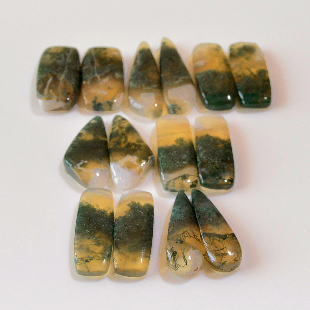 Image of 7 Pairs 163 Cts Natural Moss Agate Cabochon  Earrings Pairs 29x7 24x9mm #18718