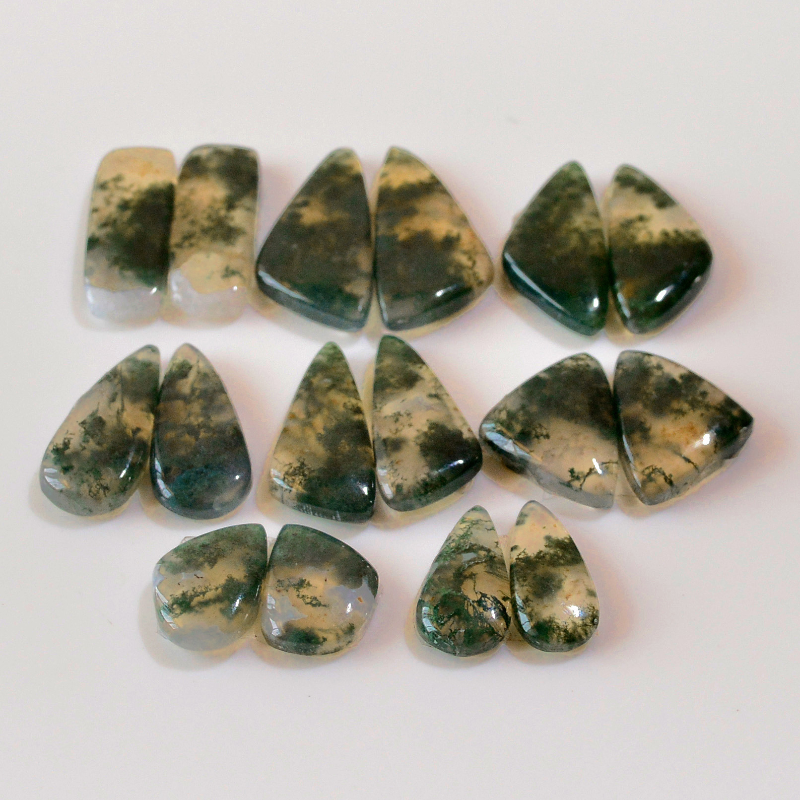 8 Pairs 113 Cts Natural Moss Agate Cabochon  Earrings Pairs 25x10 14x7mm 18720