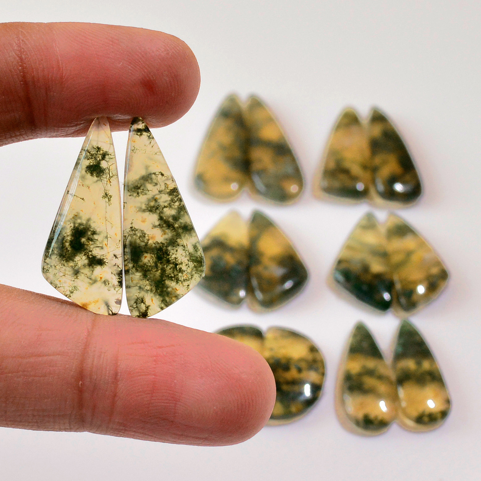 8 Pairs 142 Cts Natural Moss Agate Cabochon Earrings Pairs 29x8 20x8mm 18722