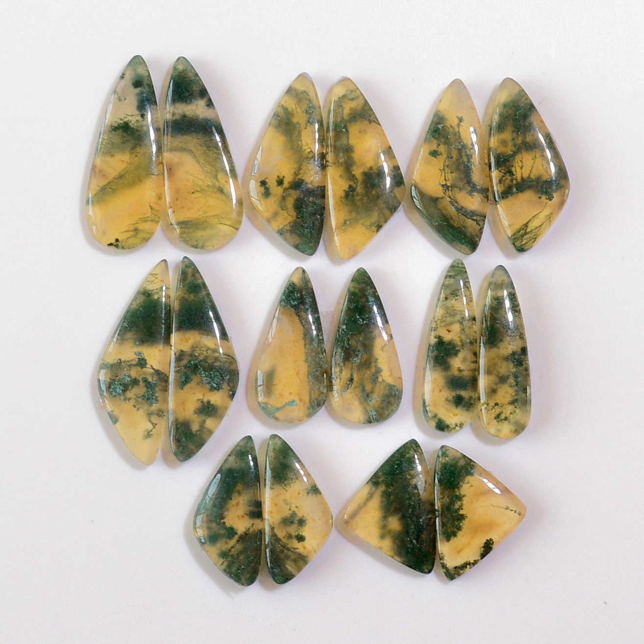 8 Pairs 142 Cts Natural Moss Agate Cabochon  Earrings Pairs 29x8 20x8mm 18722