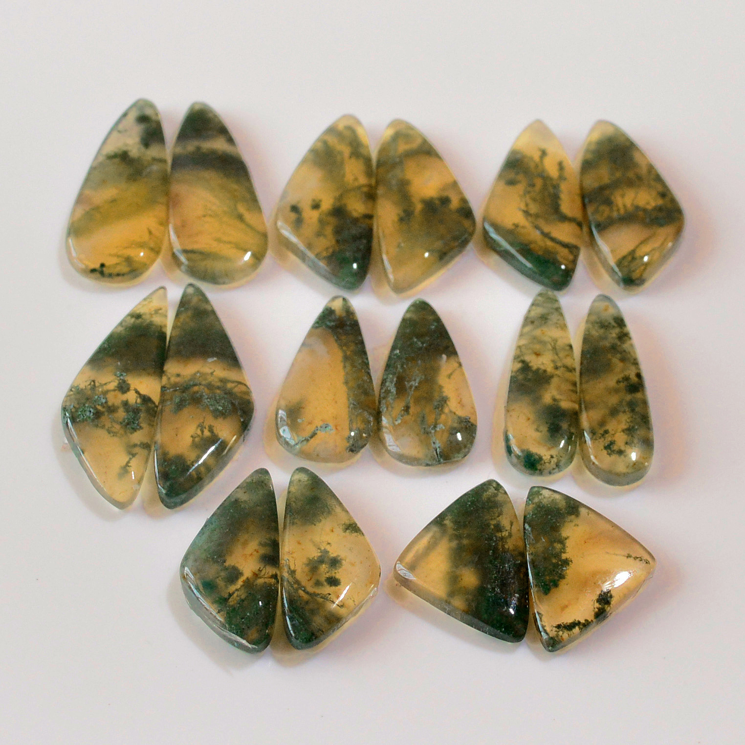 8 Pairs 142 Cts Natural Moss Agate Cabochon Earrings Pairs 29x8 20x8mm 18722
