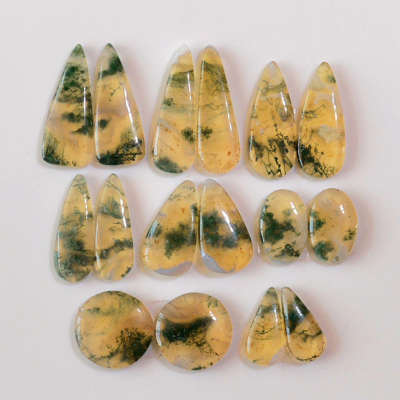 8 Pairs 115 Cts Natural Moss Agate Cabochon Earrings Pairs 26x7 14x6mm 18723