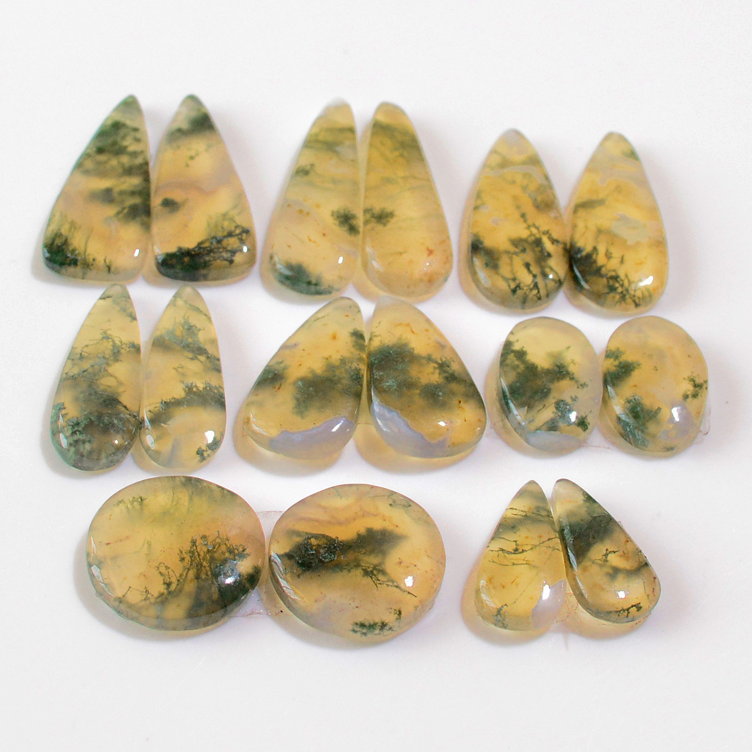 8 Pairs 115 Cts Natural Moss Agate Cabochon  Earrings Pairs 26x7 14x6mm 18723