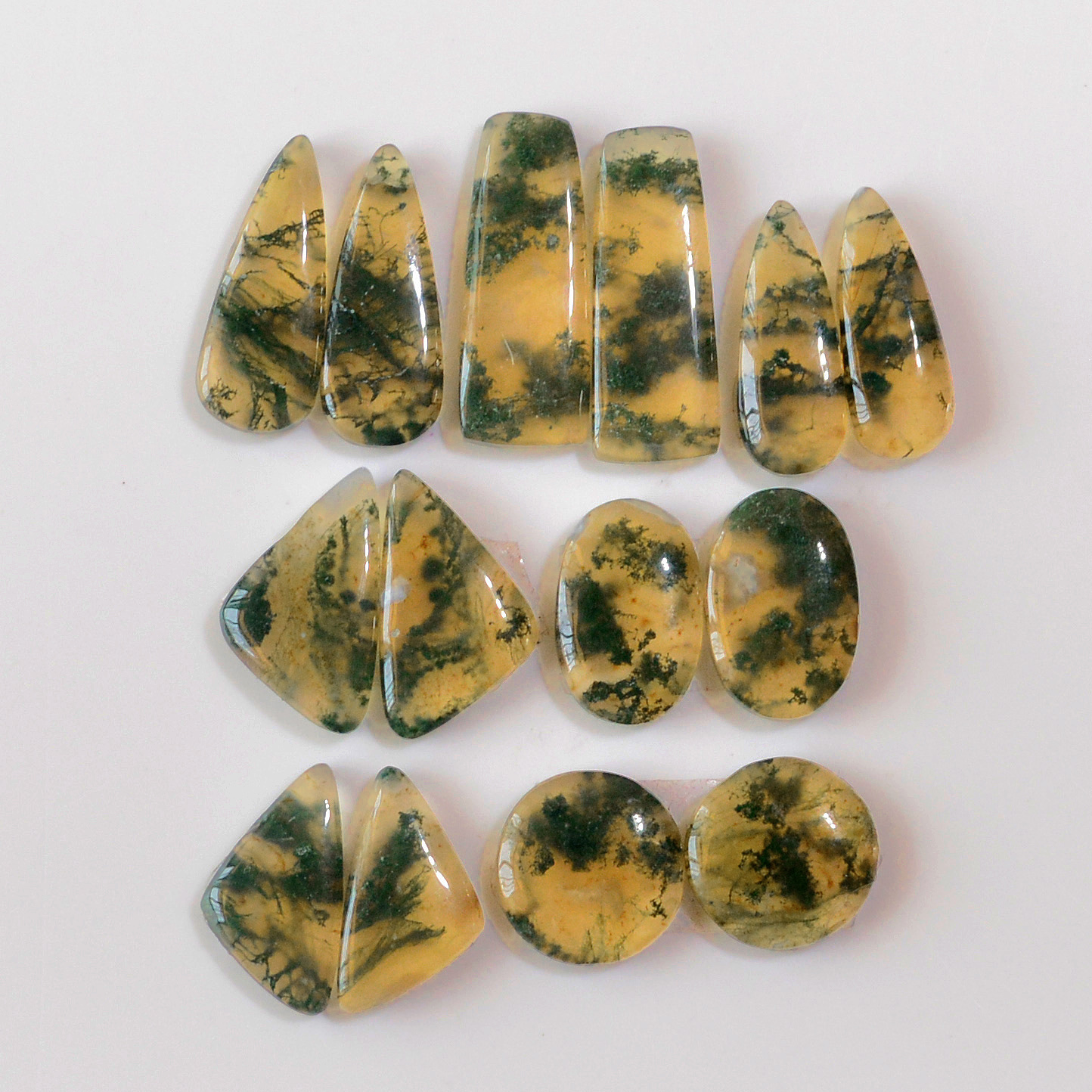 7 Pairs 115 Cts Natural Moss Agate Cabochon  Earrings Pairs 25x8 17x9mm 18725