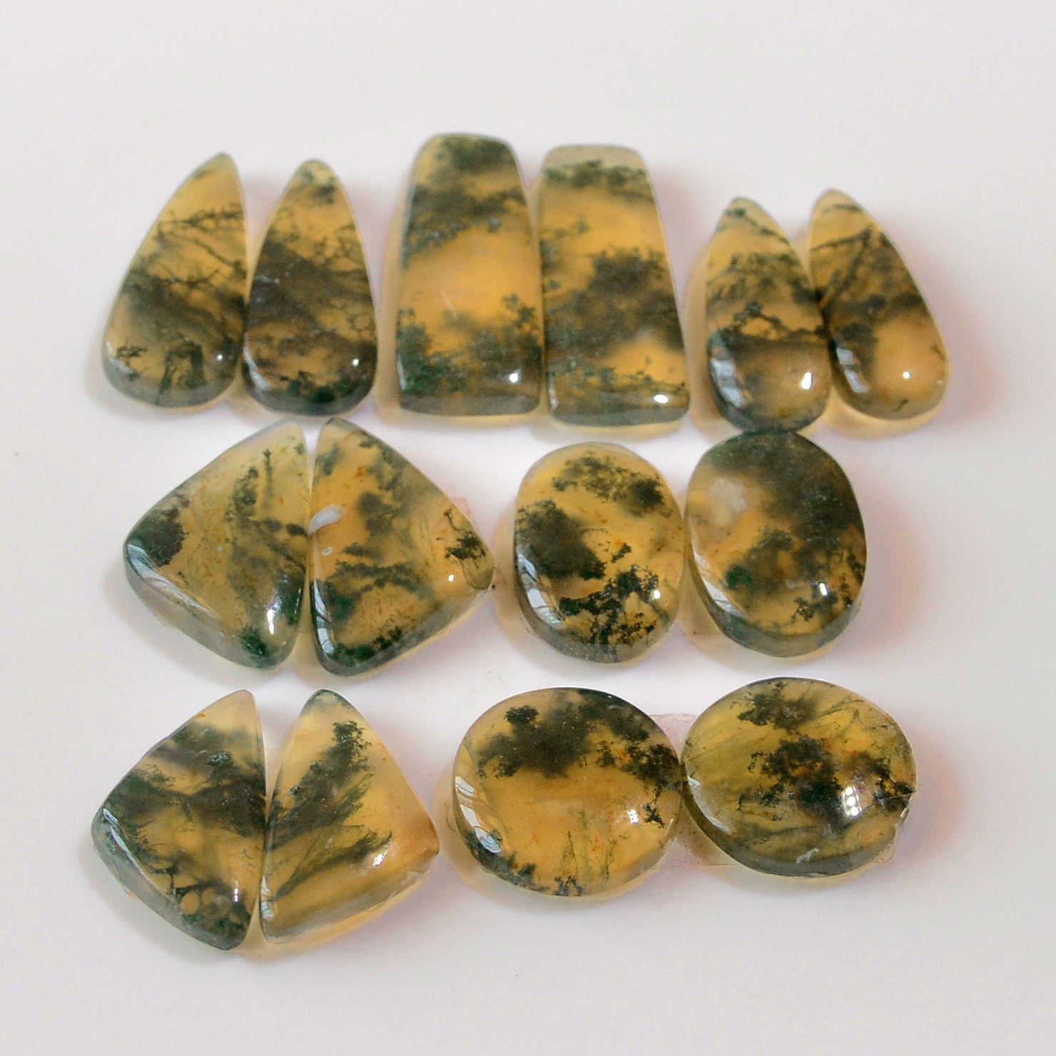 7 Pairs 115 Cts Natural Moss Agate Cabochon  Earrings Pairs 25x8 17x9mm 18725