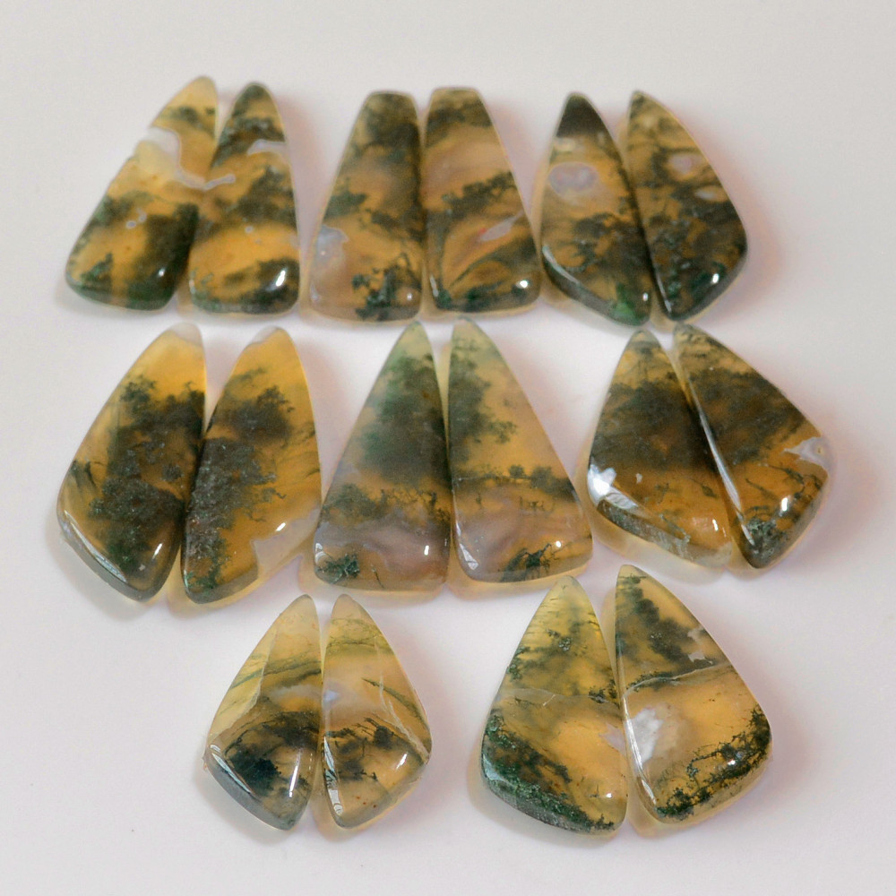Image of 8 Pairs 195 Cts Natural Green Moss Agate Cabochon Gemstone Earrings Pairs Lot 32x10 22x8mm #18731
