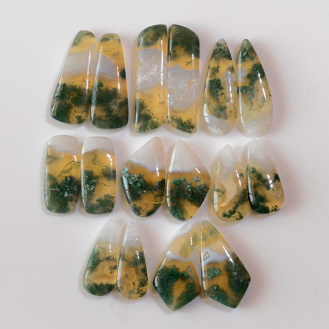 8 Pairs 165 Cts Natural Green Moss Agate Cabochon Gemstone Earrings Pairs Lot 29x7 20x8mm 18732