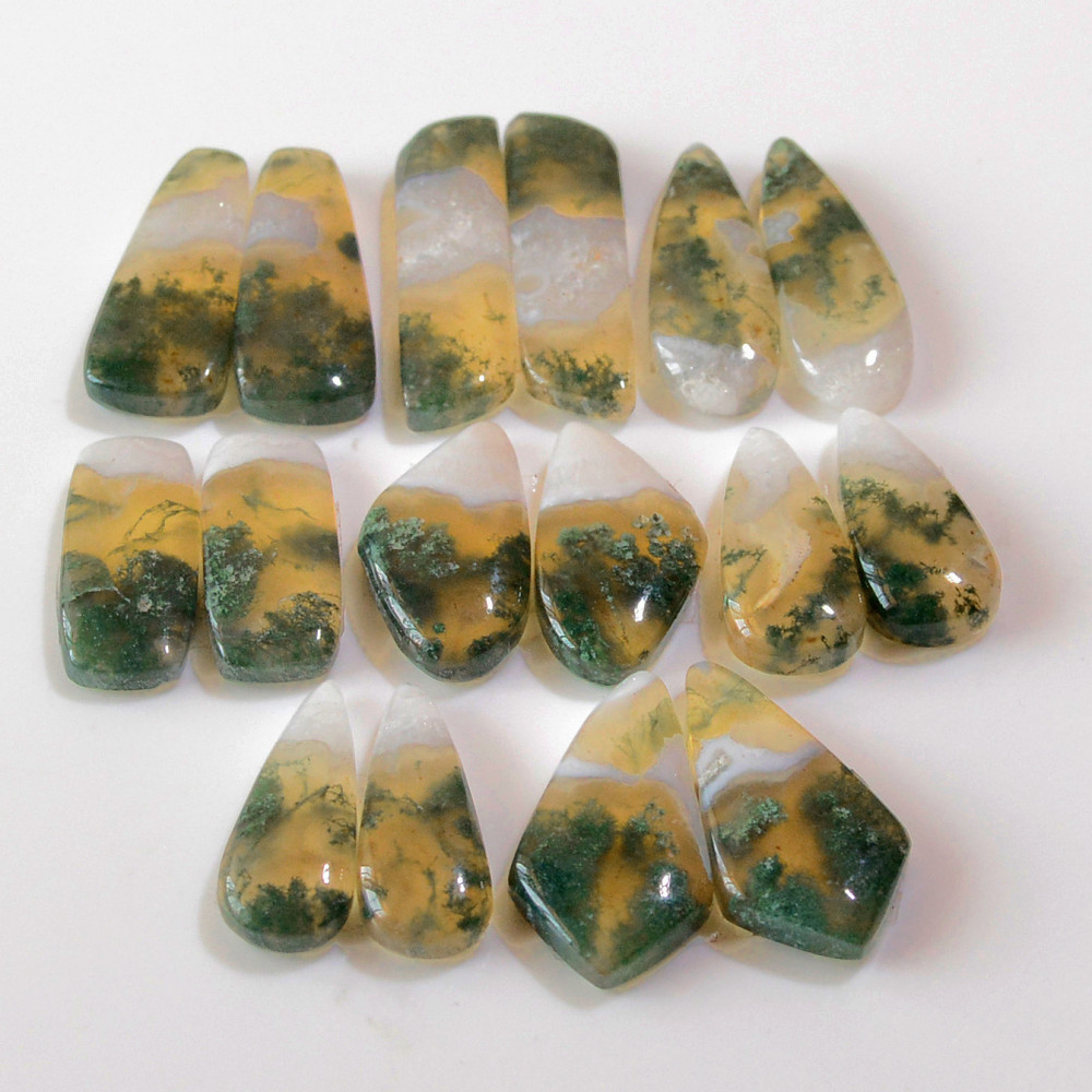 Image of 8 Pairs 165 Cts Natural Green Moss Agate Cabochon Gemstone Earrings Pairs Lot 29x7 20x8mm #18732