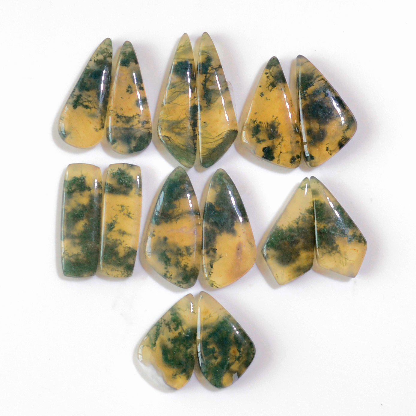7 Pairs 155 Cts Natural Green Moss Agate Cabochon Gemstone Earrings Pairs Lot 30x7 21x11mm 18733