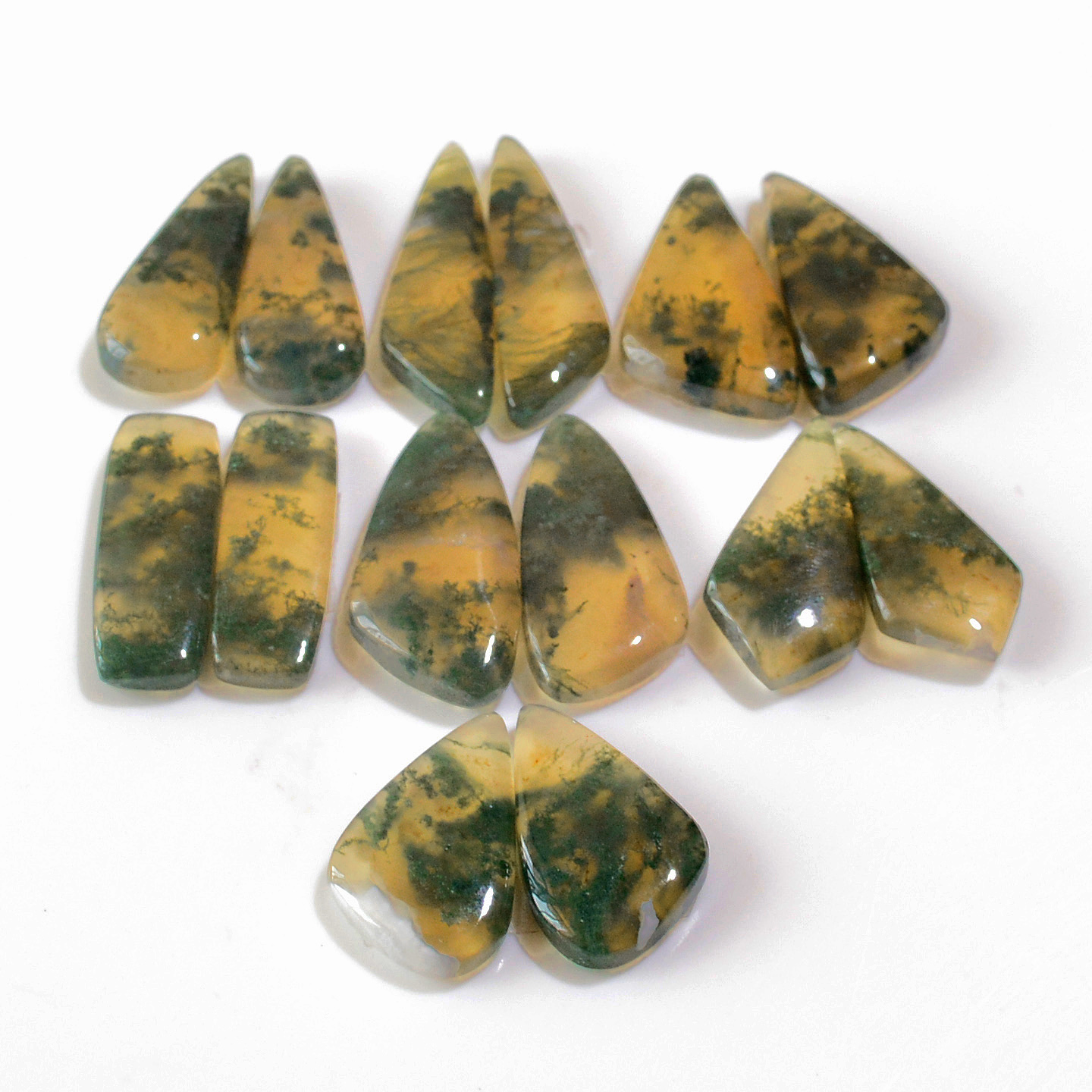 7 Pairs 155 Cts Natural Green Moss Agate Cabochon Gemstone Earrings Pairs Lot 30x7 21x11mm 18733