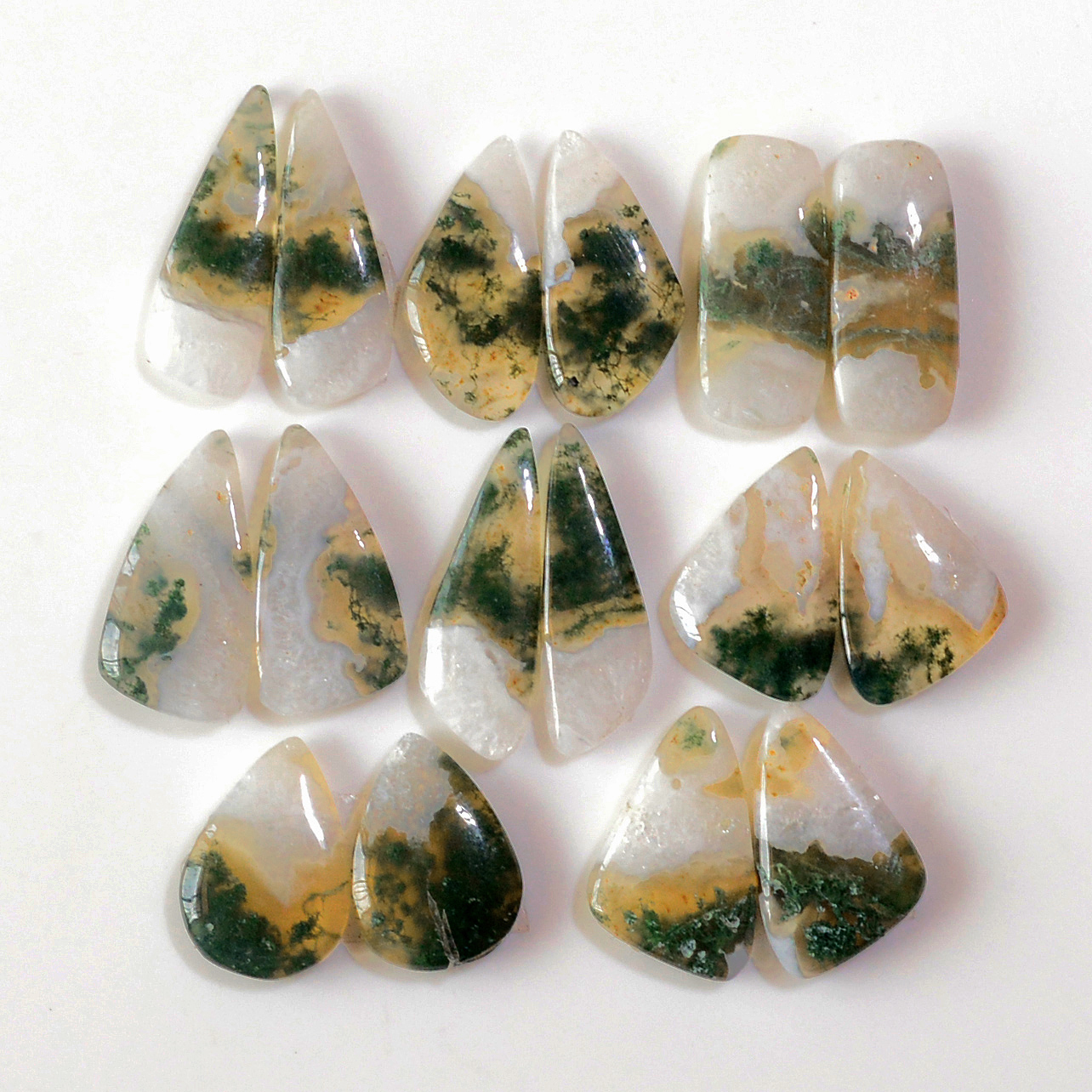 8 Pairs 145 Cts Natural Green Moss Agate Cabochon Gemstone Earrings Pairs Lot 25x7 17x11mm 18734