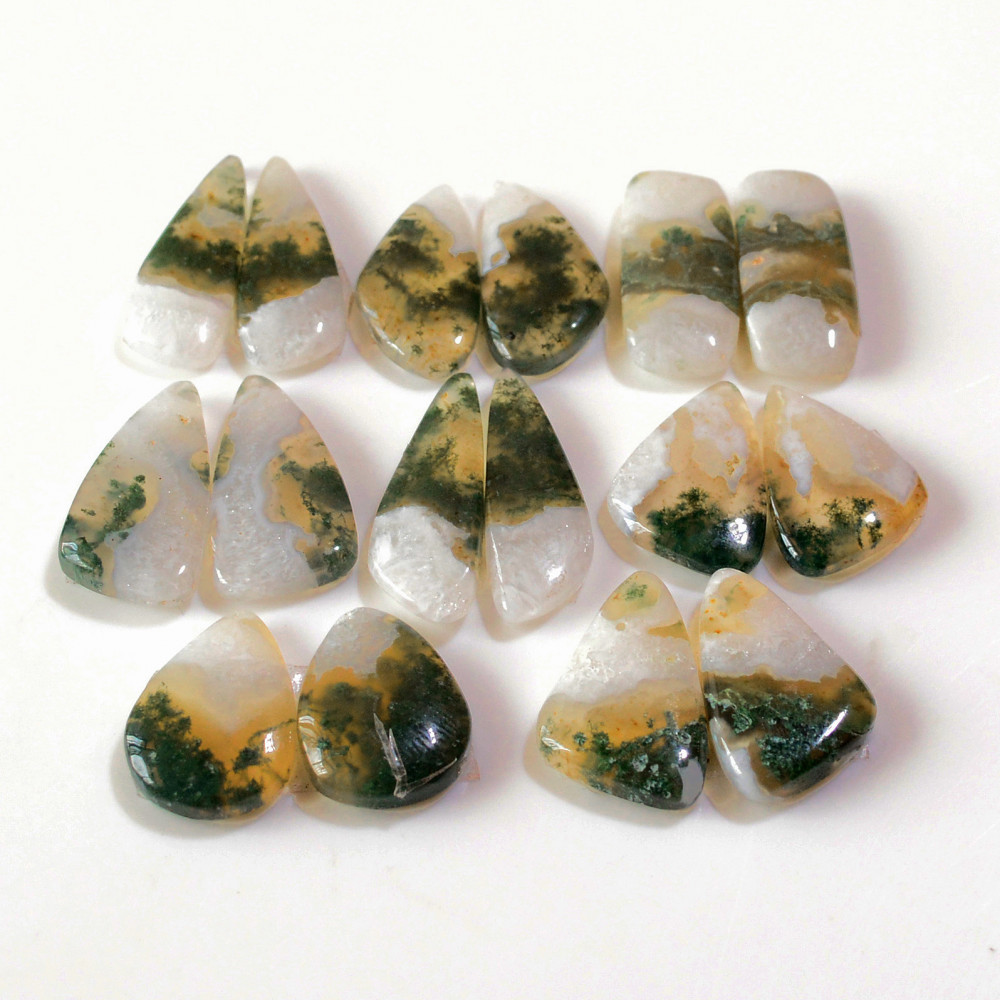 Image of 8 Pairs 145 Cts Natural Green Moss Agate Cabochon Gemstone Earrings Pairs Lot 25x7 17x11mm #18734