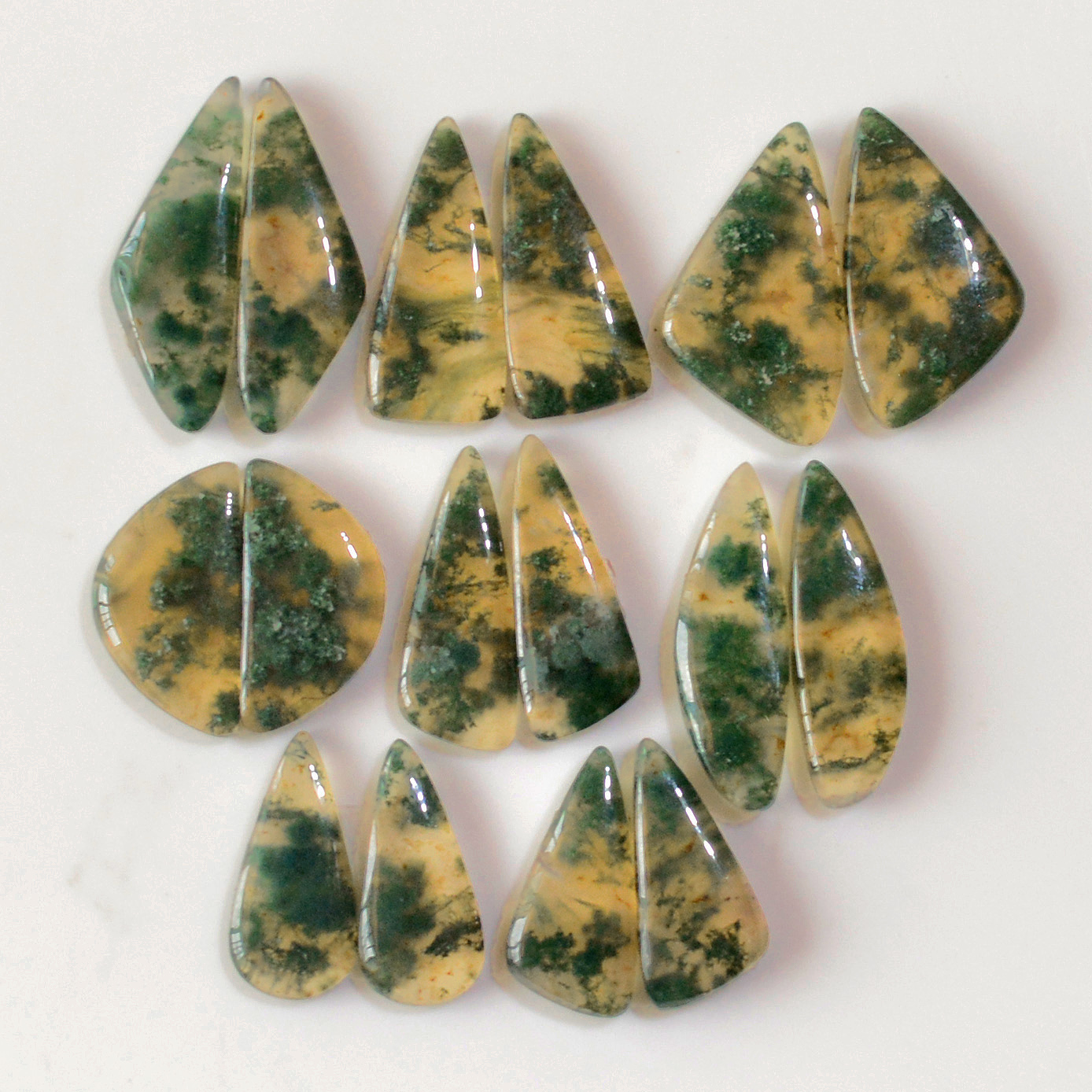 8 Pairs 135 Cts Natural Green Moss Agate Cabochon Gemstone Earrings Pairs Lot 27x9 19x8mm 18735