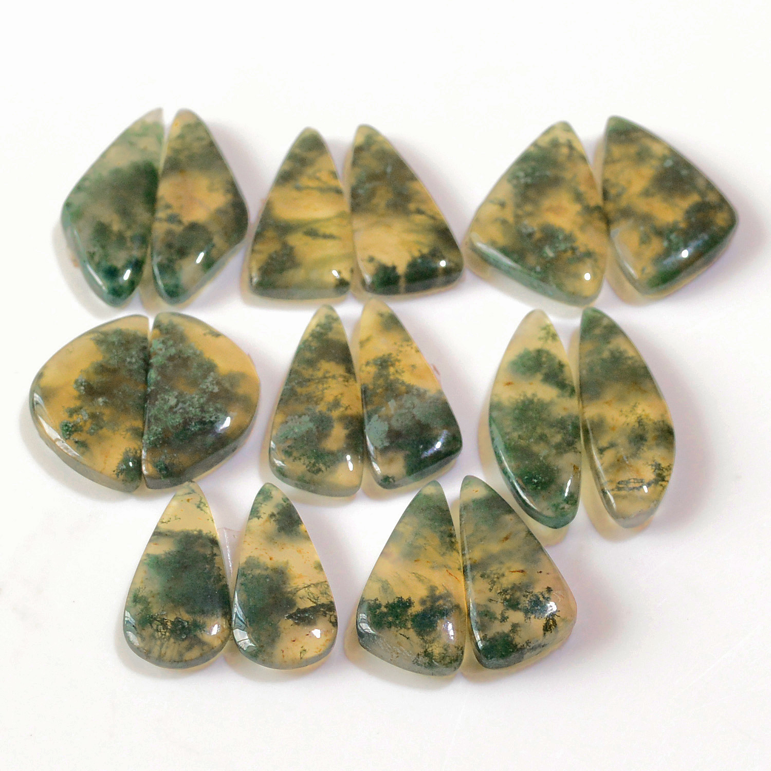 8 Pairs 135 Cts Natural Green Moss Agate Cabochon Gemstone Earrings Pairs Lot 27x9 19x8mm 18735