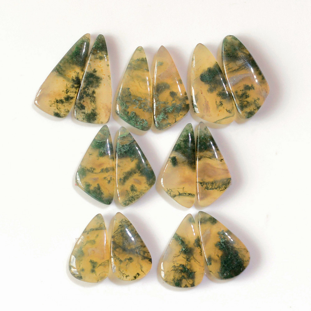 Image of 7 Pairs 140 Cts Natural Green Moss Agate Cabochon Gemstone Earrings Pairs Lot 27x10 20x11mm #18736