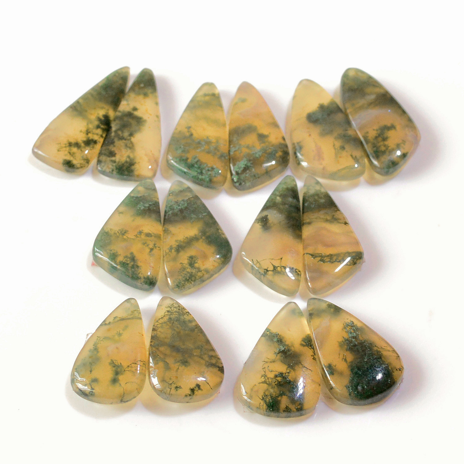 7 Pairs 140 Cts Natural Green Moss Agate Cabochon Gemstone Earrings Pairs Lot 27x10 20x11mm 18736