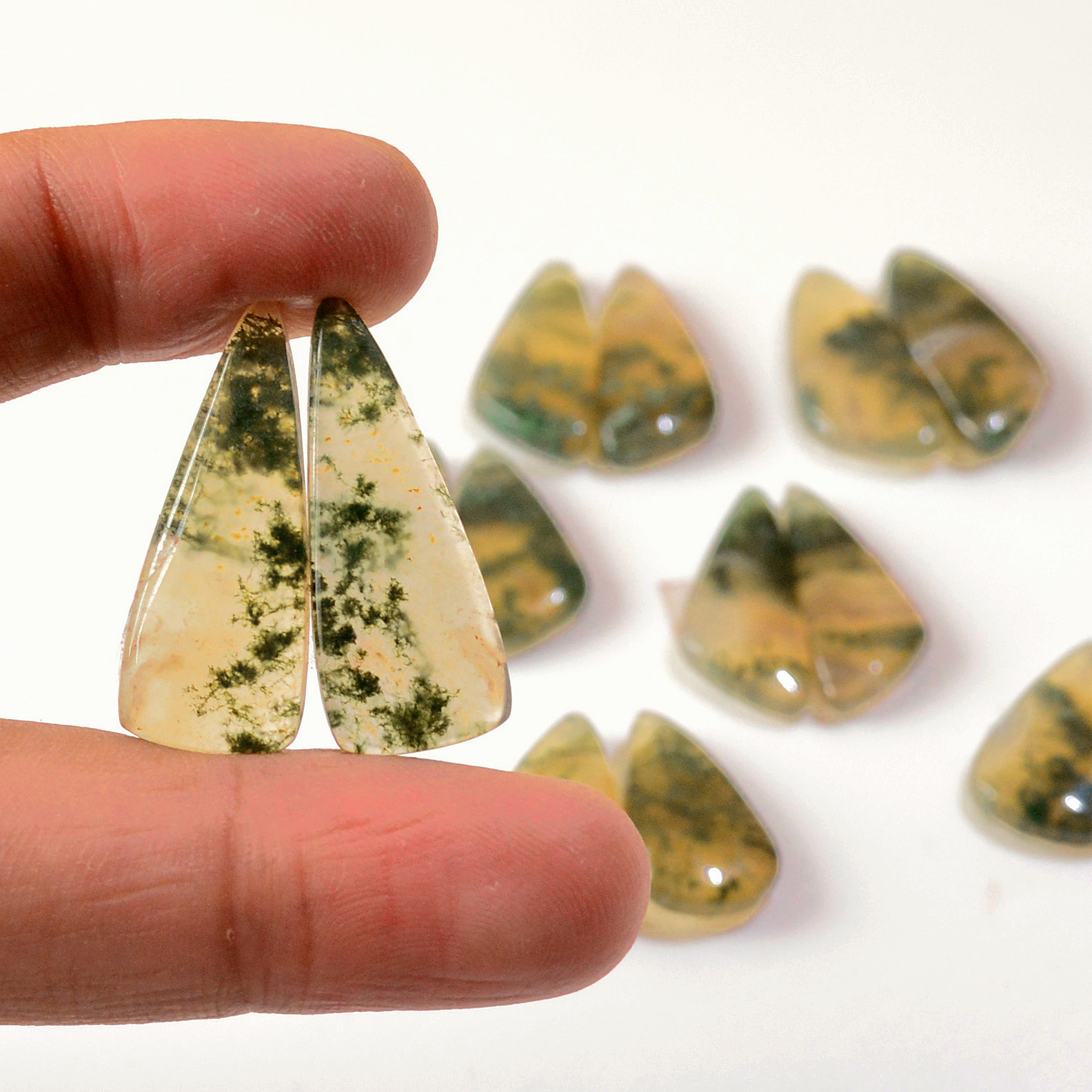 7 Pairs 140 Cts Natural Green Moss Agate Cabochon Gemstone Earrings Pairs Lot 27x10 20x11mm 18736