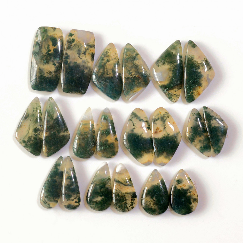 Image of 10 Pairs 150 Cts Natural Green Moss Agate Cabochon Gemstone Earrings Pairs Lot 24x10 17x8mm #18737