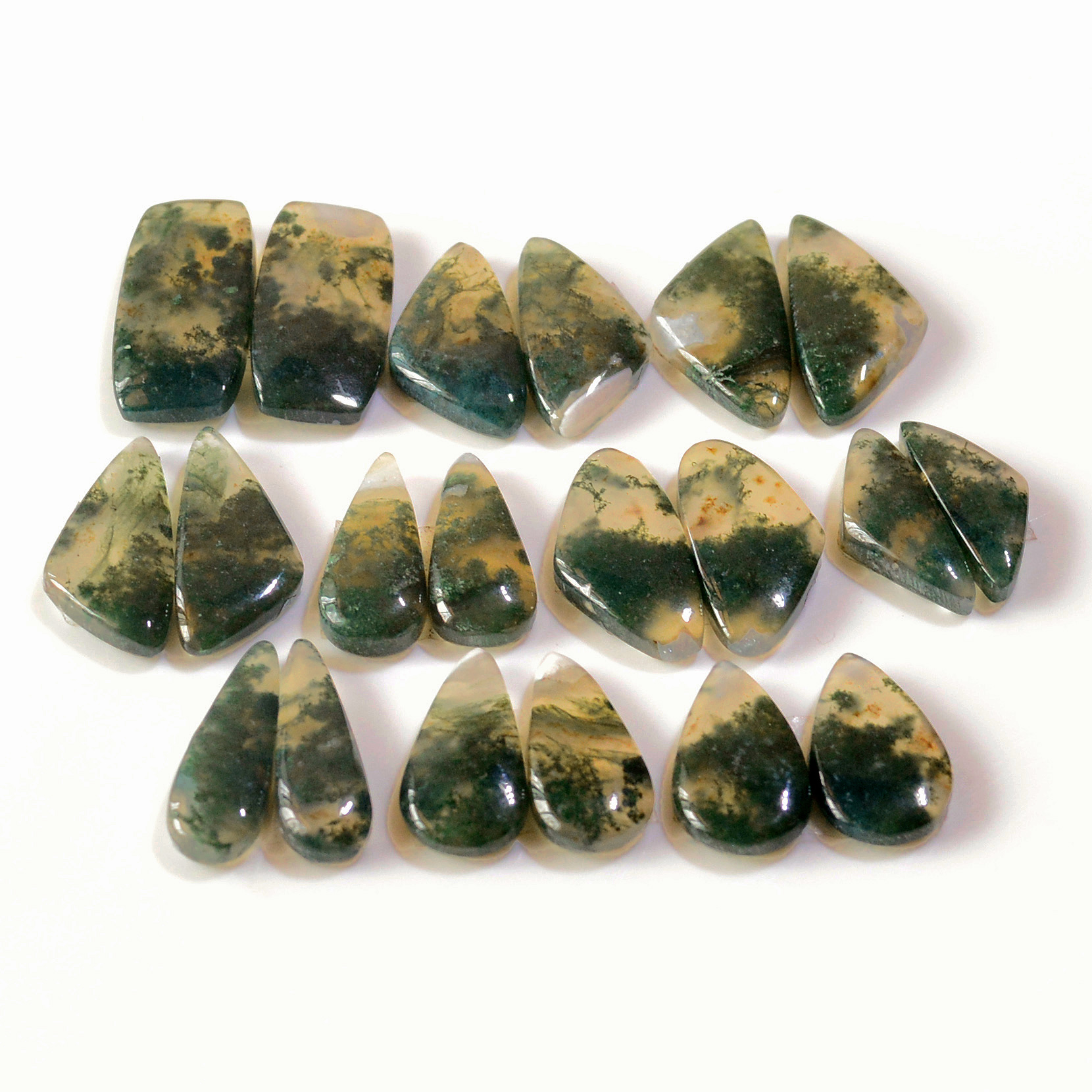 10 Pairs 150 Cts Natural Green Moss Agate Cabochon Gemstone Earrings Pairs Lot 24x10 17x8mm 18737