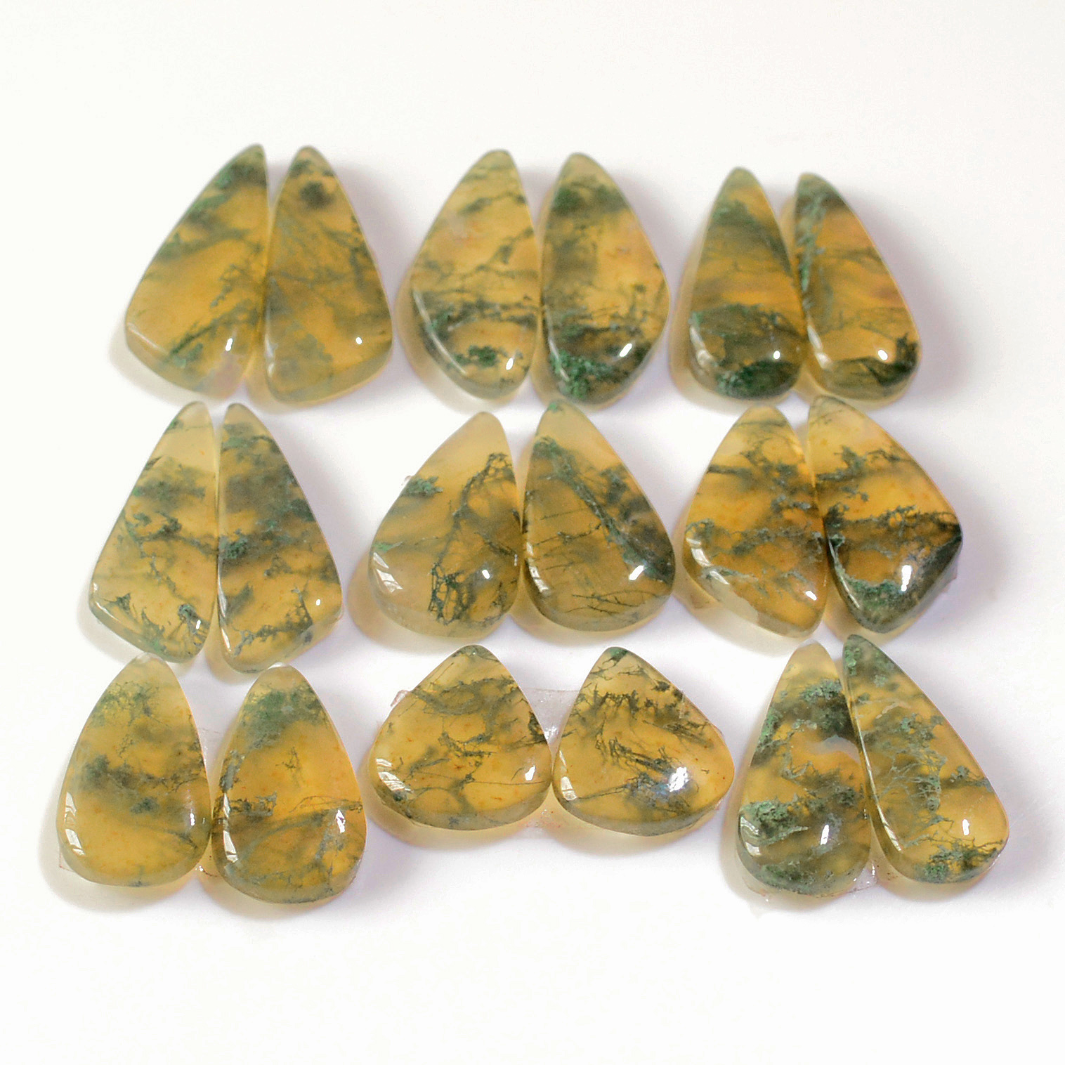 9 Pairs 140 Cts Natural Green Moss Agate Cabochon Gemstone Earrings Pairs Lot 25x9 14x11mm 18740