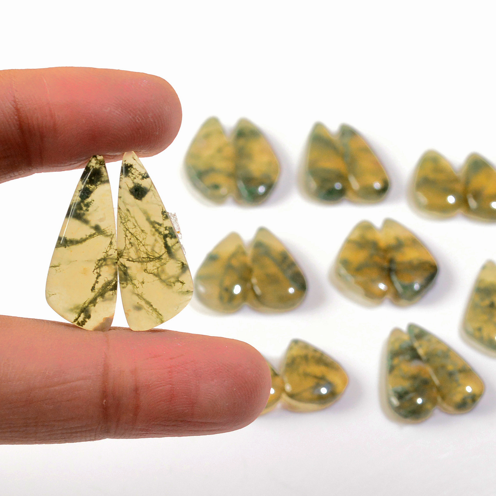 9 Pairs 140 Cts Natural Green Moss Agate Cabochon Gemstone Earrings Pairs Lot 25x9 14x11mm 18740