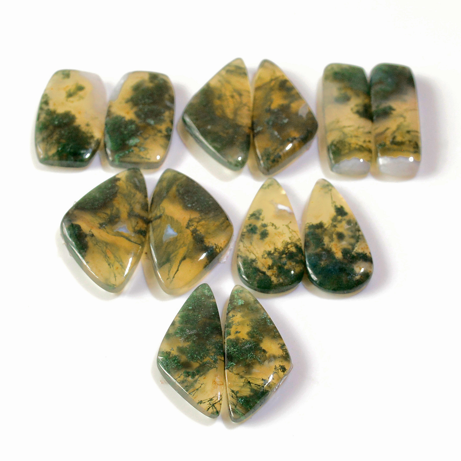 6 Pairs 130 Cts Natural Green Moss Agate Cabochon Gemstone Earrings Pairs Lot 29x11 25x8mm 18741