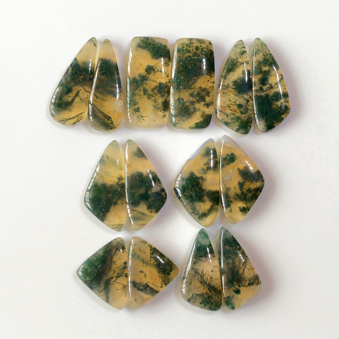 7 Pairs 130 Cts Natural Green Moss Agate Cabochon Gemstone Earrings Pairs Lot 23x10 18x12mm 18742