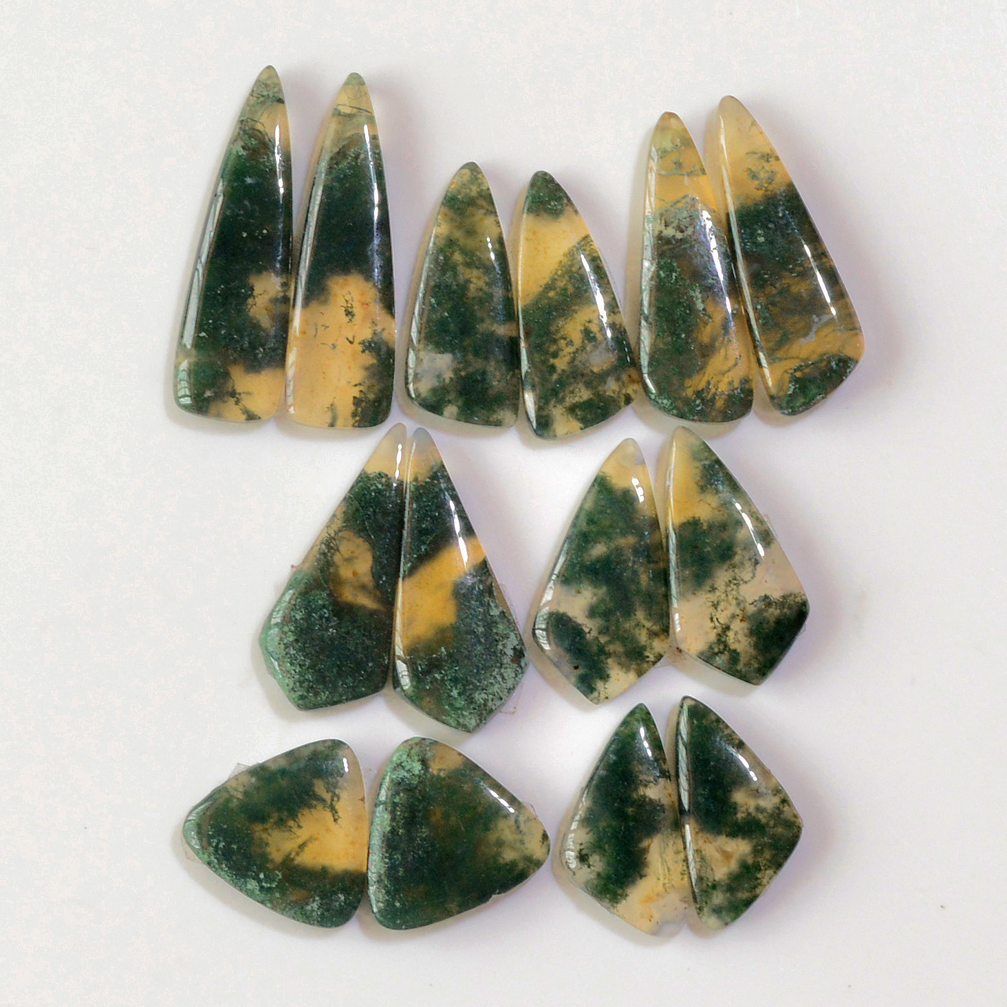7 Pairs 125 Cts Natural Green Moss Agate Cabochon Gemstone Earrings Pairs Lot 31x8 19x9mm 18743