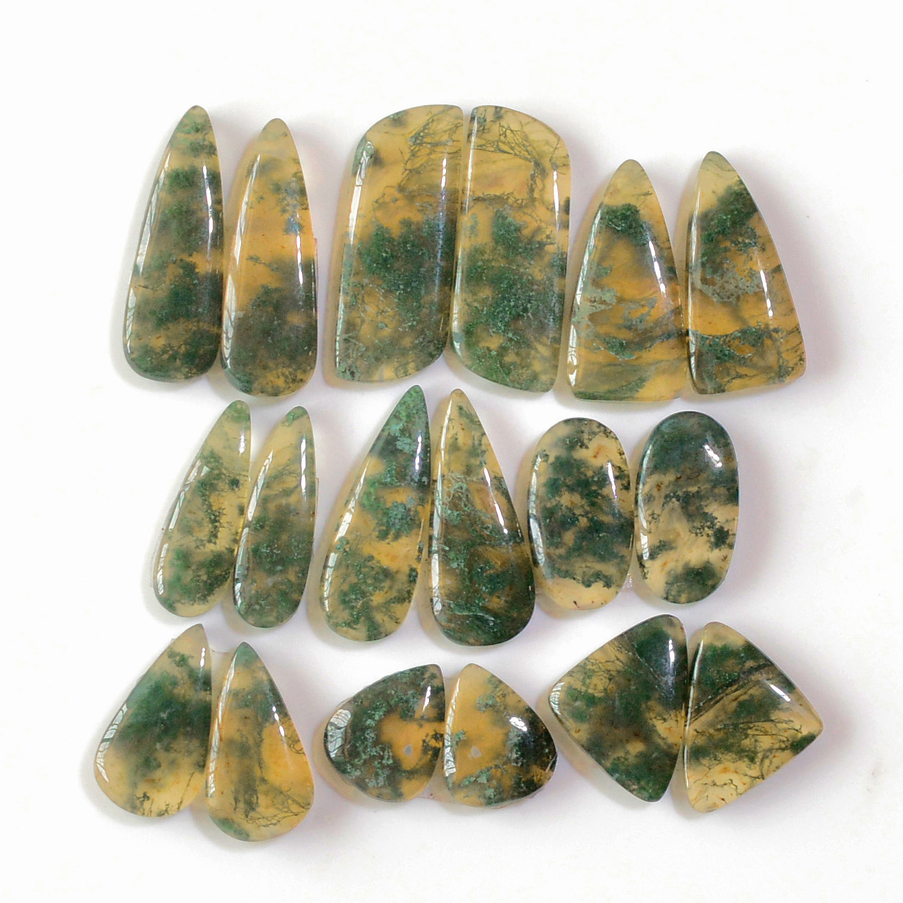 9 Pairs 152 Cts Natural Green Moss Agate Cabochon Gemstone Earrings Pairs Lot 26x9 12x9mm 18746