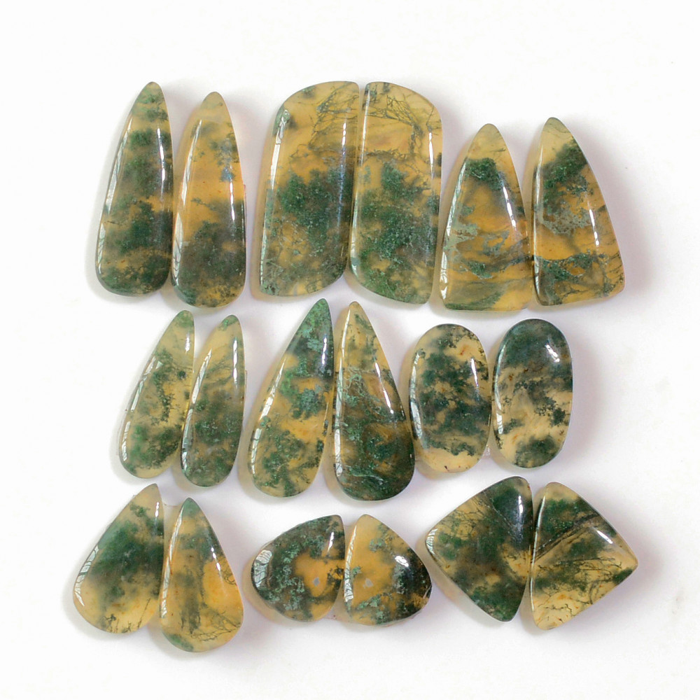 Image of 9 Pairs 152 Cts Natural Green Moss Agate Cabochon Gemstone Earrings Pairs Lot 26x9 12x9mm #18746