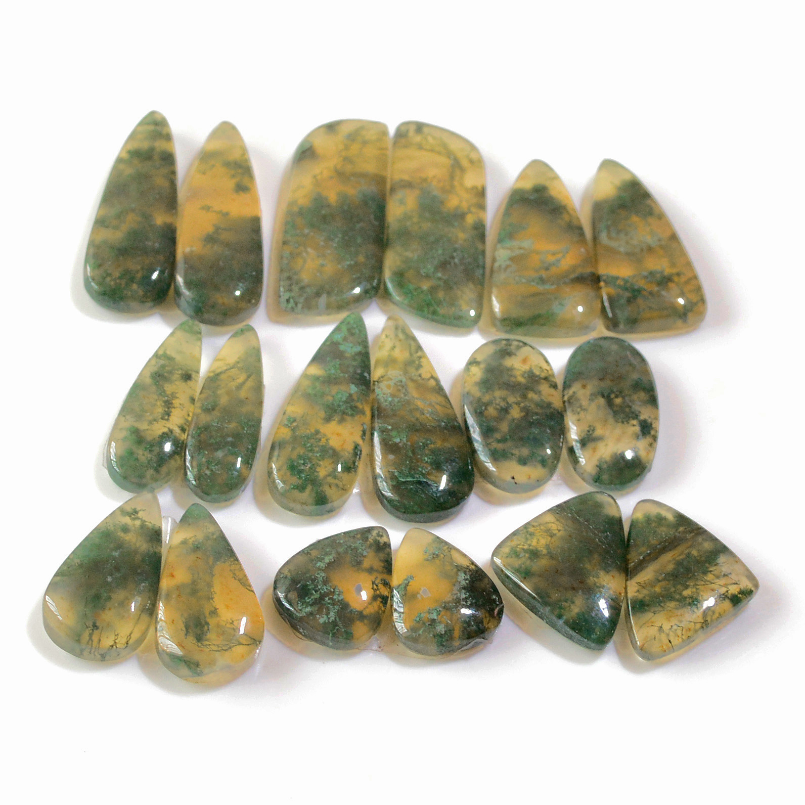 9 Pairs 152 Cts Natural Green Moss Agate Cabochon Gemstone Earrings Pairs Lot 26x9 12x9mm 18746