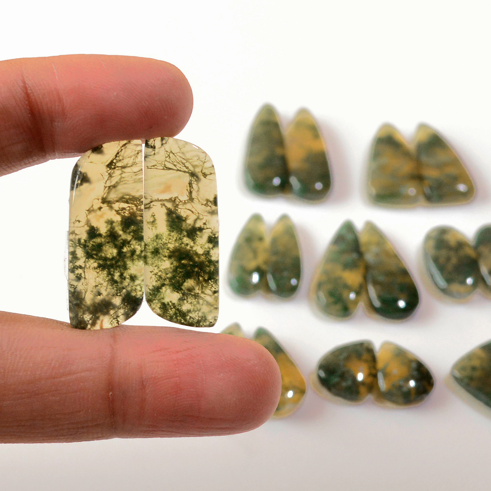 9 Pairs 152 Cts Natural Green Moss Agate Cabochon Gemstone Earrings Pairs Lot 26x9 12x9mm 18746