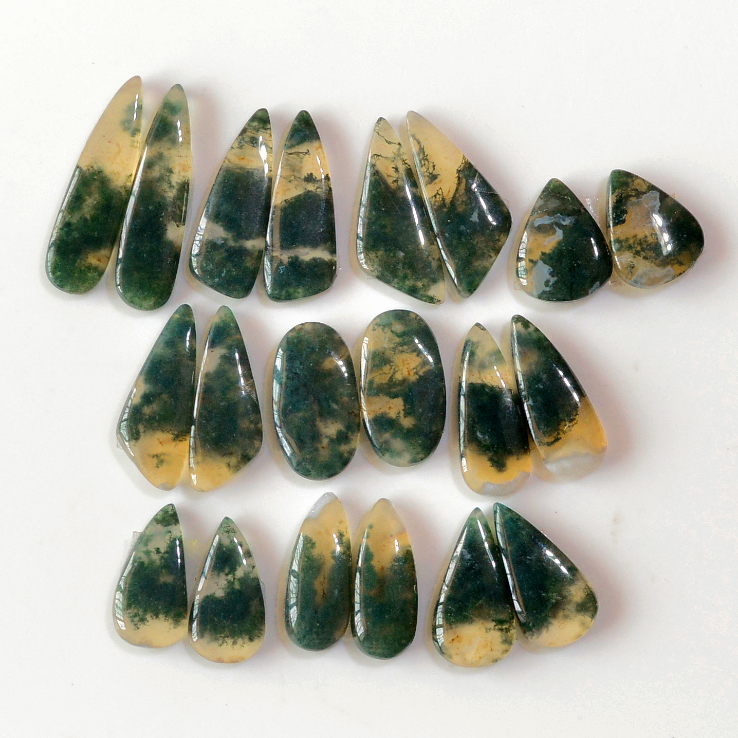 10 Pairs 142 Cts Natural Green Moss Agate Cabochon Gemstone Earrings Pairs Lot 28x6 17x8mm 18747