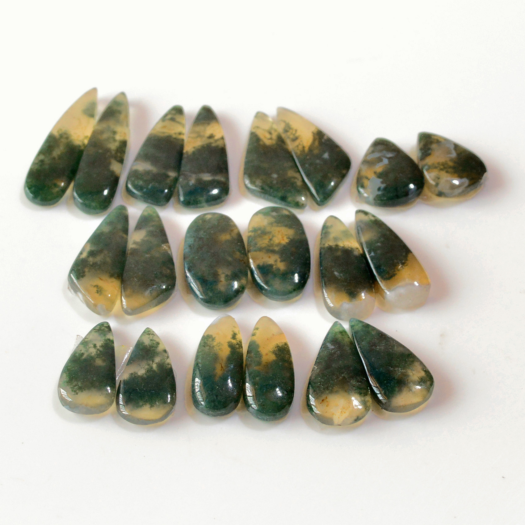 10 Pairs 142 Cts Natural Green Moss Agate Cabochon Gemstone Earrings Pairs Lot 28x6 17x8mm 18747