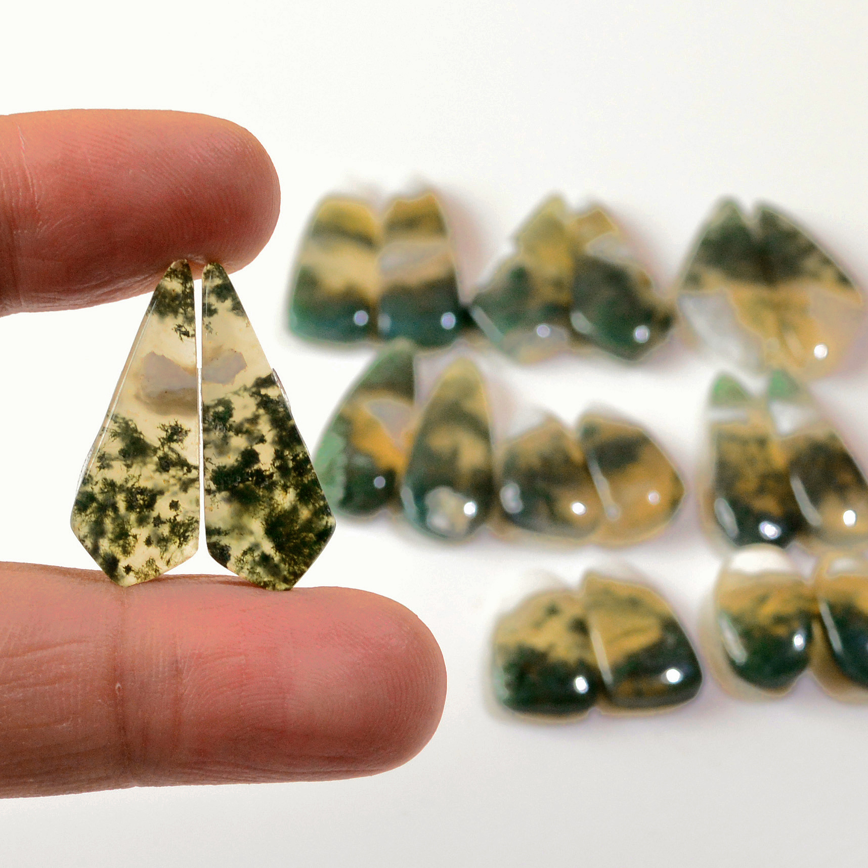 9 Pairs 154 Cts Natural Green Moss Agate Cabochon Gemstone Earrings Pairs Lot 27x8 15x8mm 18748