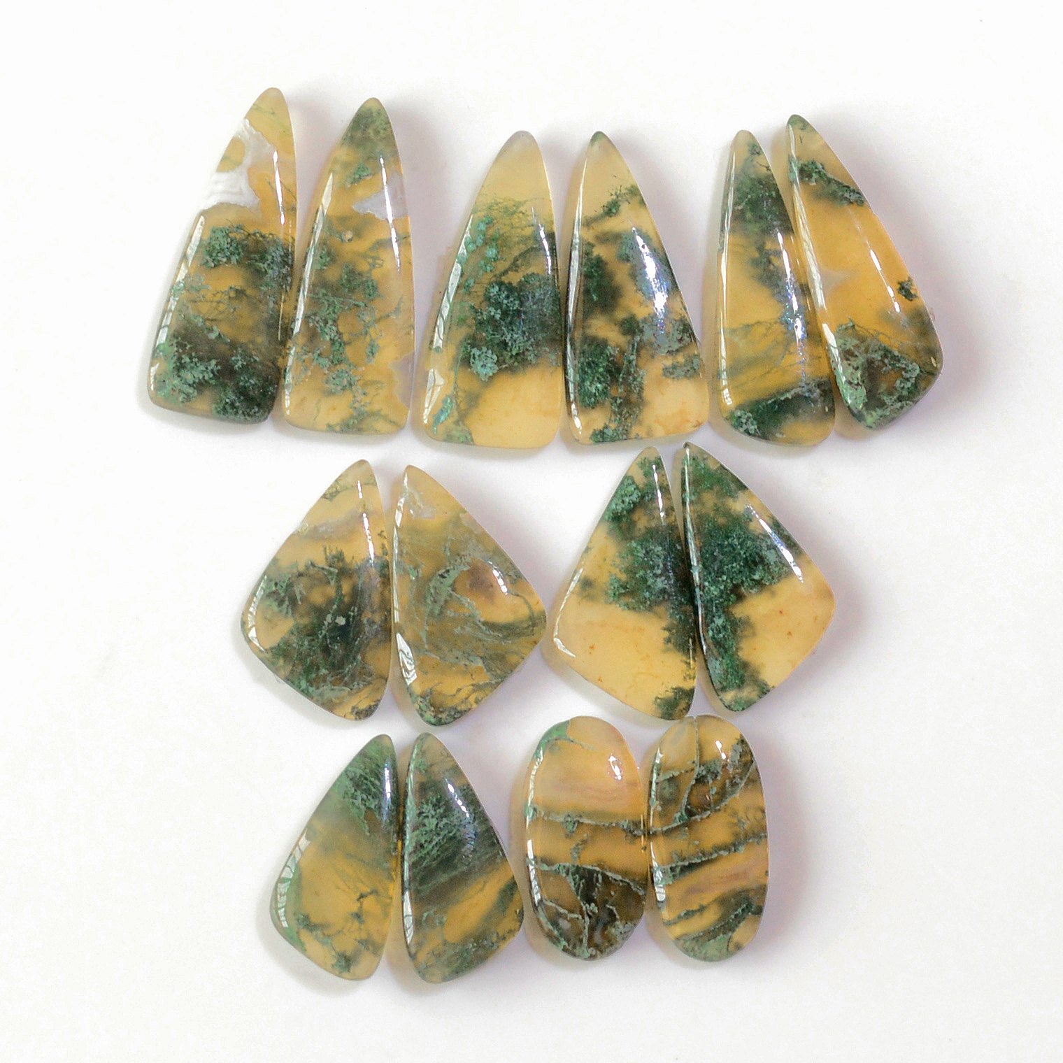 7 Pairs 120 Cts Natural Green Moss Agate Cabochon Gemstone Earrings Pairs Lot 27x9 18x8mm 18749