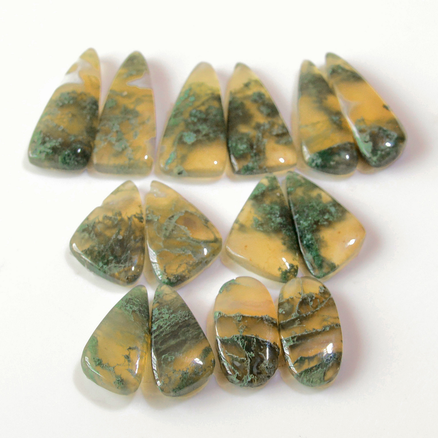 7 Pairs 120 Cts Natural Green Moss Agate Cabochon Gemstone Earrings Pairs Lot 27x9 18x8mm 18749