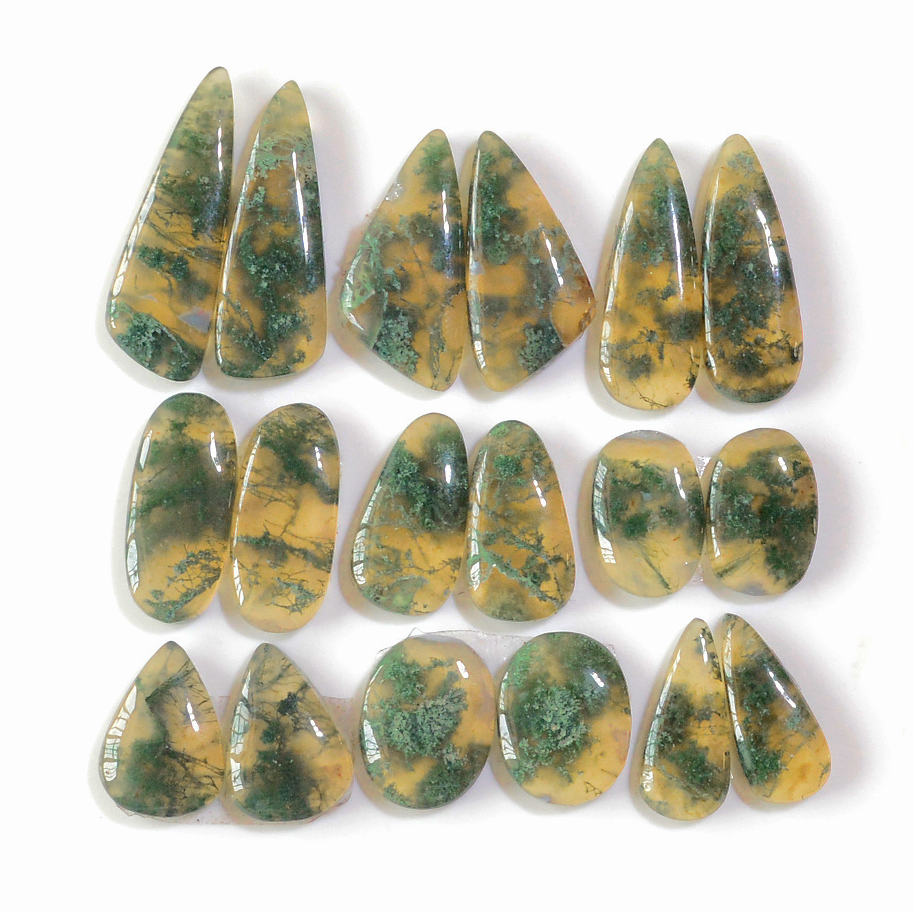 9 Pairs 145 Cts Natural Green Moss Agate Cabochon Gemstone Earrings Pairs Lot 29x8 14x10mm 18750