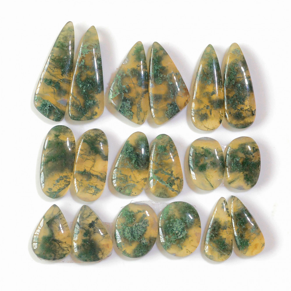 Image of 9 Pairs 145 Cts Natural Green Moss Agate Cabochon Gemstone Earrings Pairs Lot 29x8 14x10mm #18750