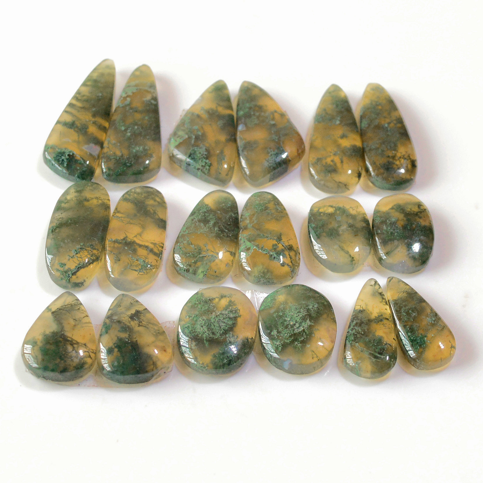 9 Pairs 145 Cts Natural Green Moss Agate Cabochon Gemstone Earrings Pairs Lot 29x8 14x10mm 18750