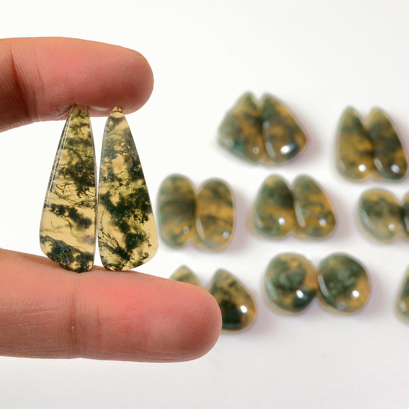 9 Pairs 145 Cts Natural Green Moss Agate Cabochon Gemstone Earrings Pairs Lot 29x8 14x10mm 18750