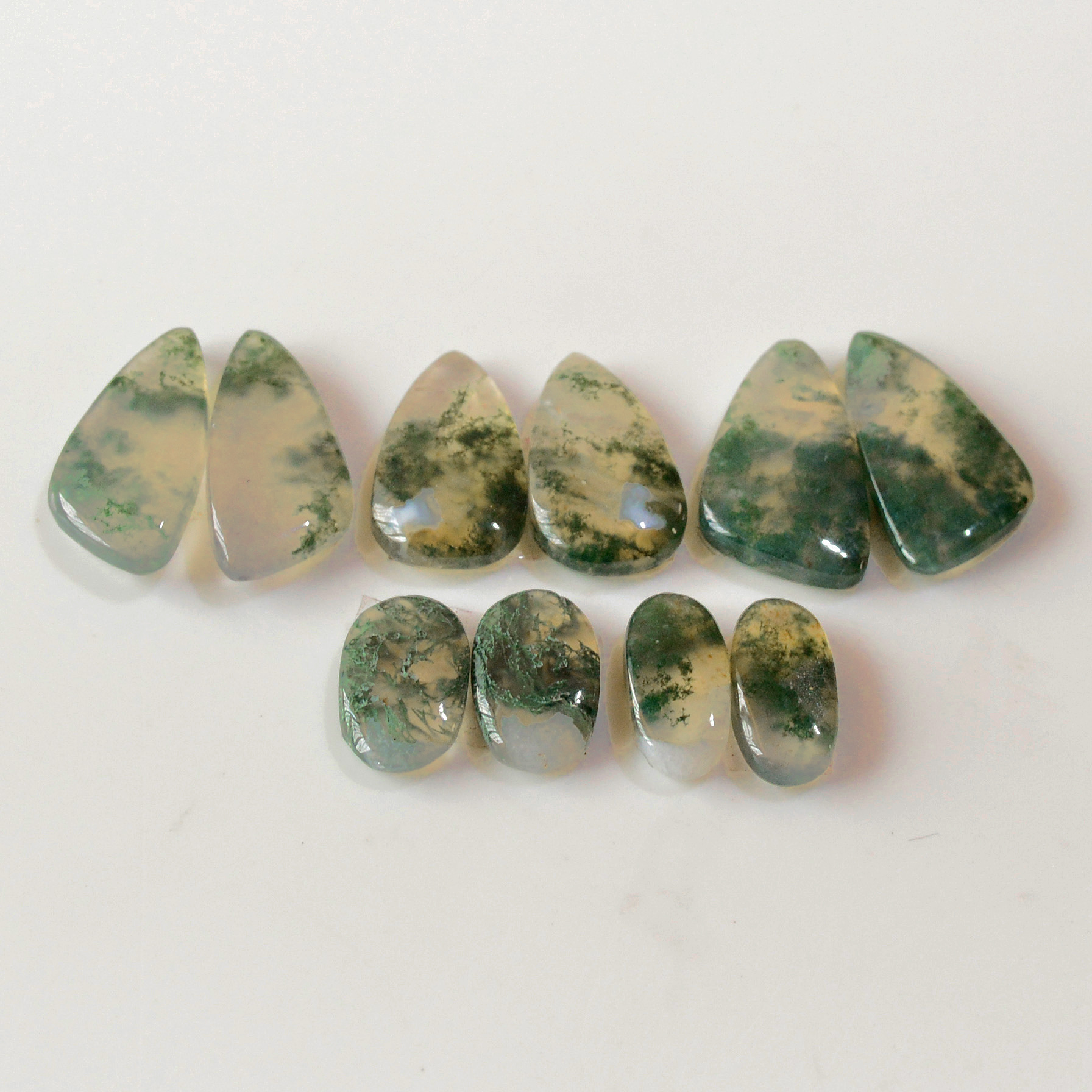 5 Pairs 72 Cts Natural Green Moss Agate Cabochon Gemstone Earrings Pairs Lot 22x11 13x7mm 18751
