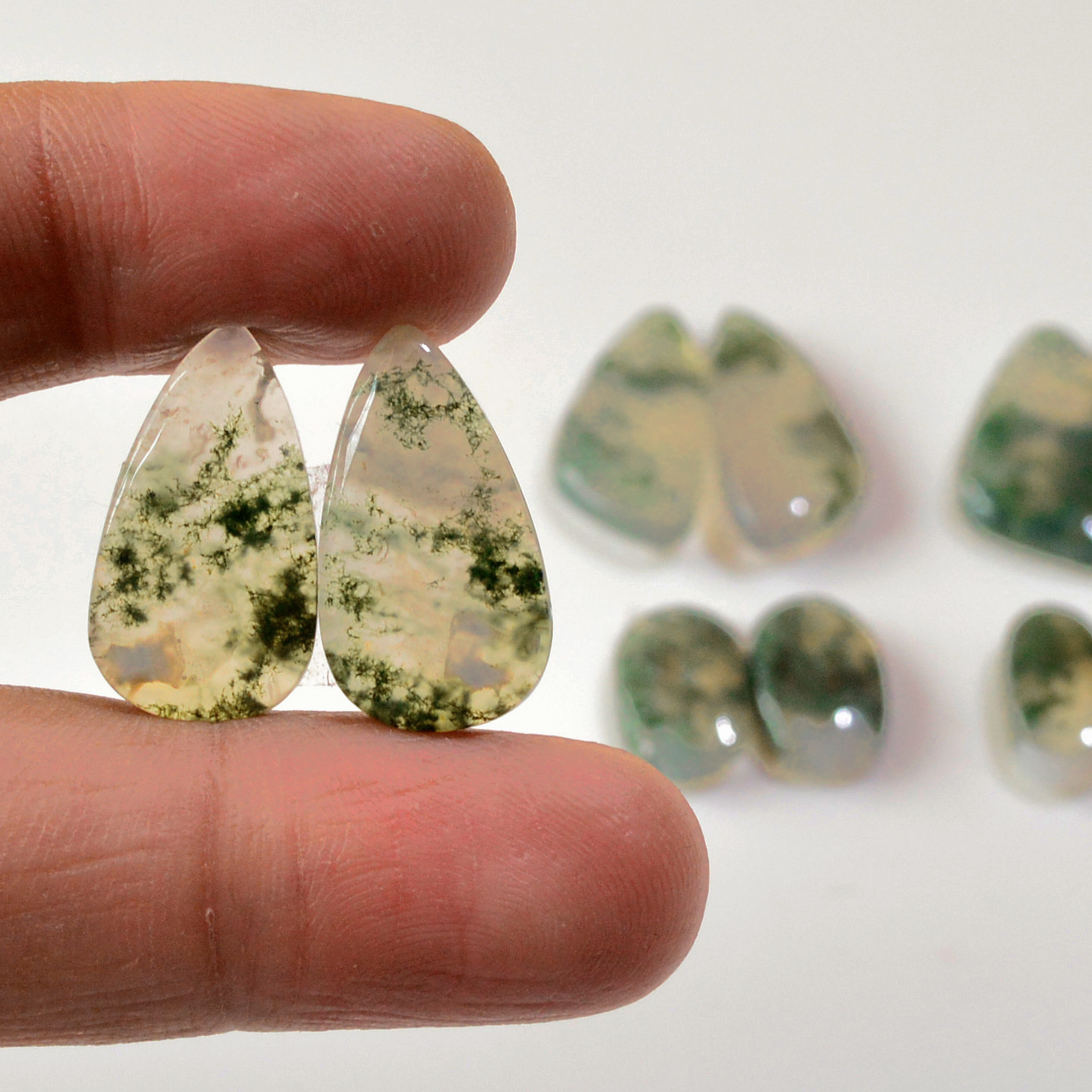 5 Pairs 72 Cts Natural Green Moss Agate Cabochon Gemstone Earrings Pairs Lot 22x11 13x7mm 18751