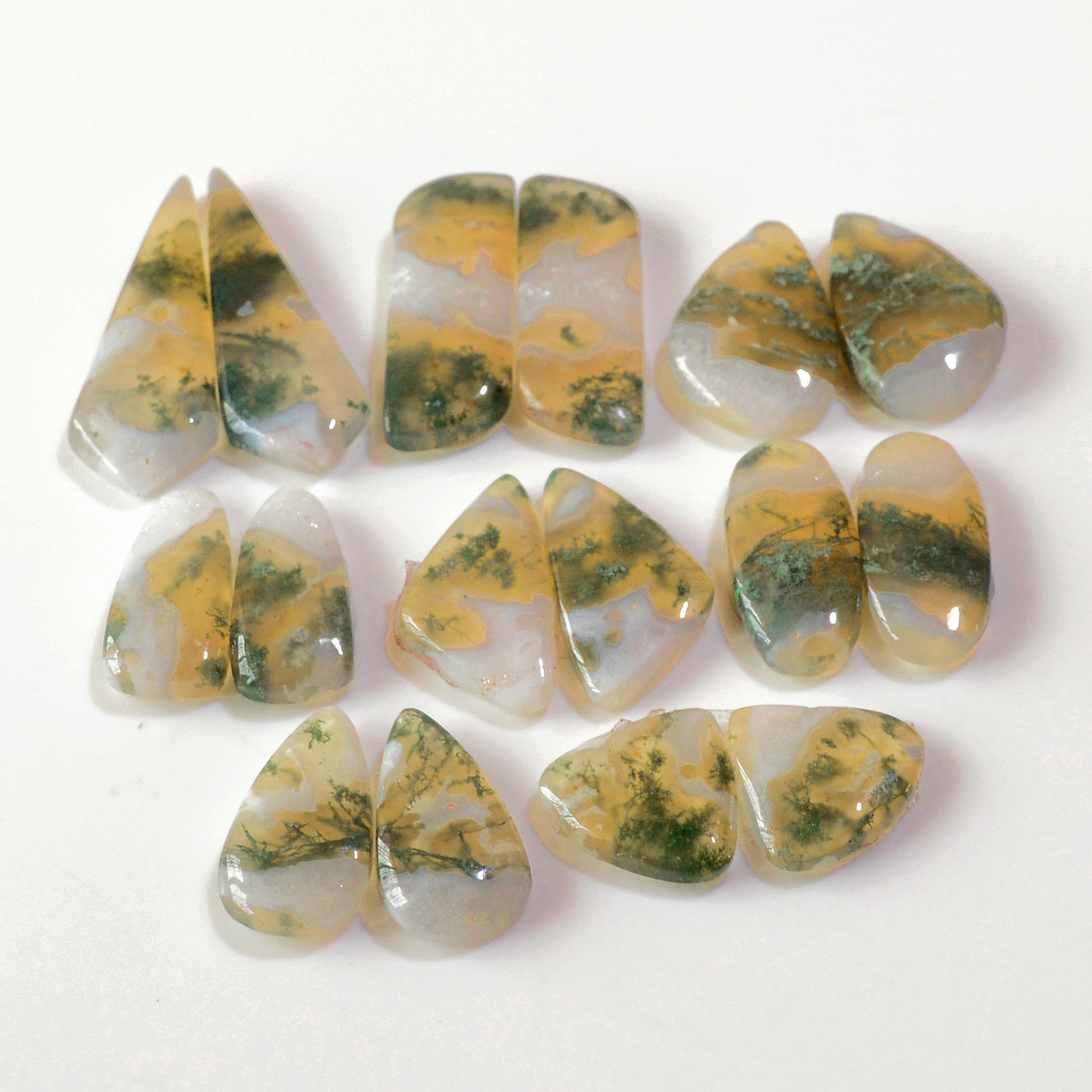 8 Pairs 150 Cts Natural Green Moss Agate Cabochon Gemstone Earrings Pairs Lot 34x10 18x9mm 18752