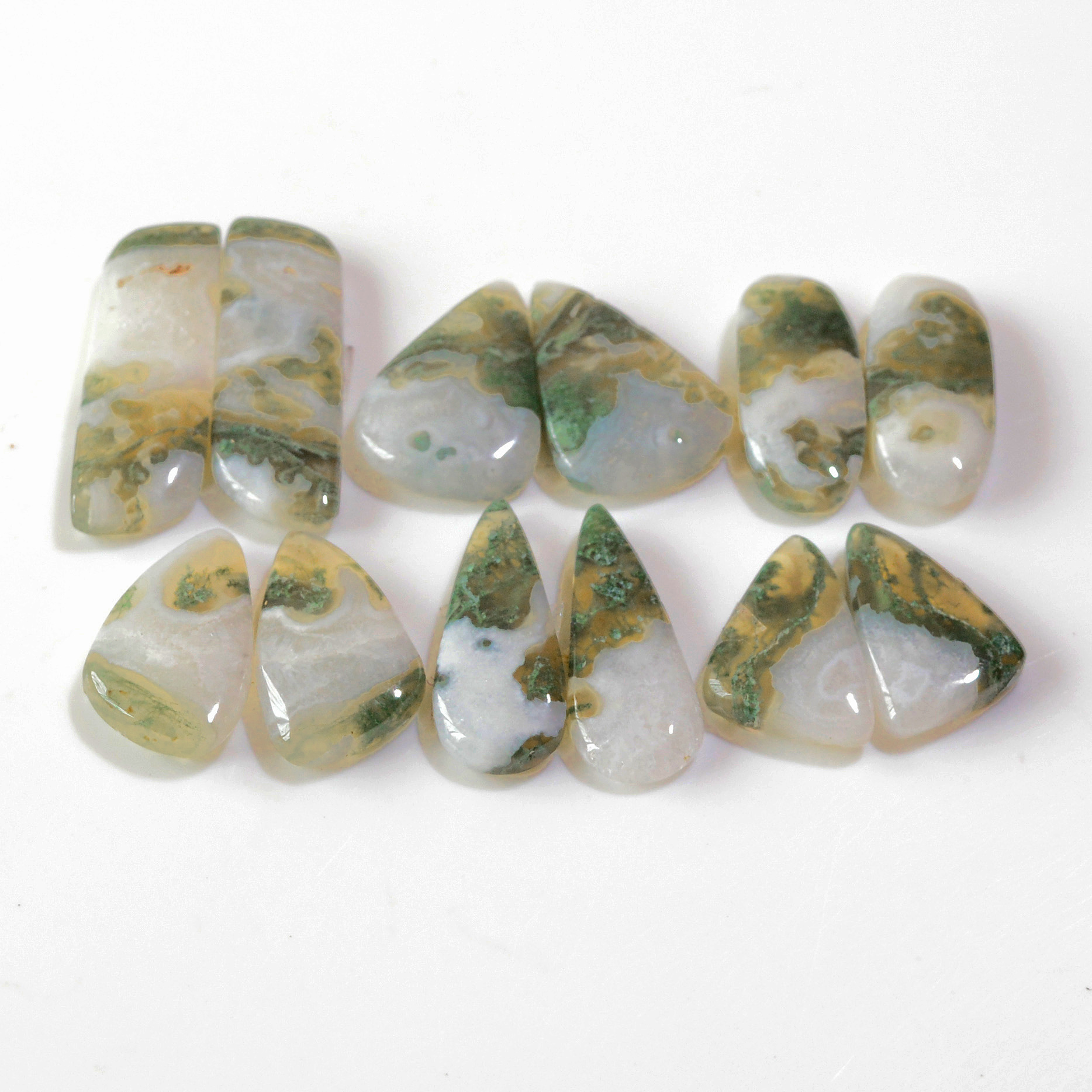 6 Pairs 134 Cts Natural Green Moss Agate Cabochon Gemstone Earrings Pairs Lot 32x8 19x10mm 18754