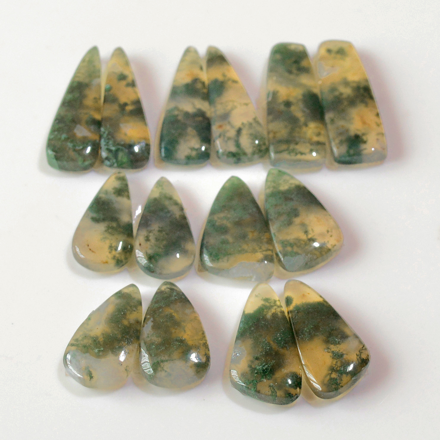 7 Pairs 122 Cts Natural Green Moss Agate Cabochon Gemstone Earrings Pairs Lot 28x8  18x9mm 18755
