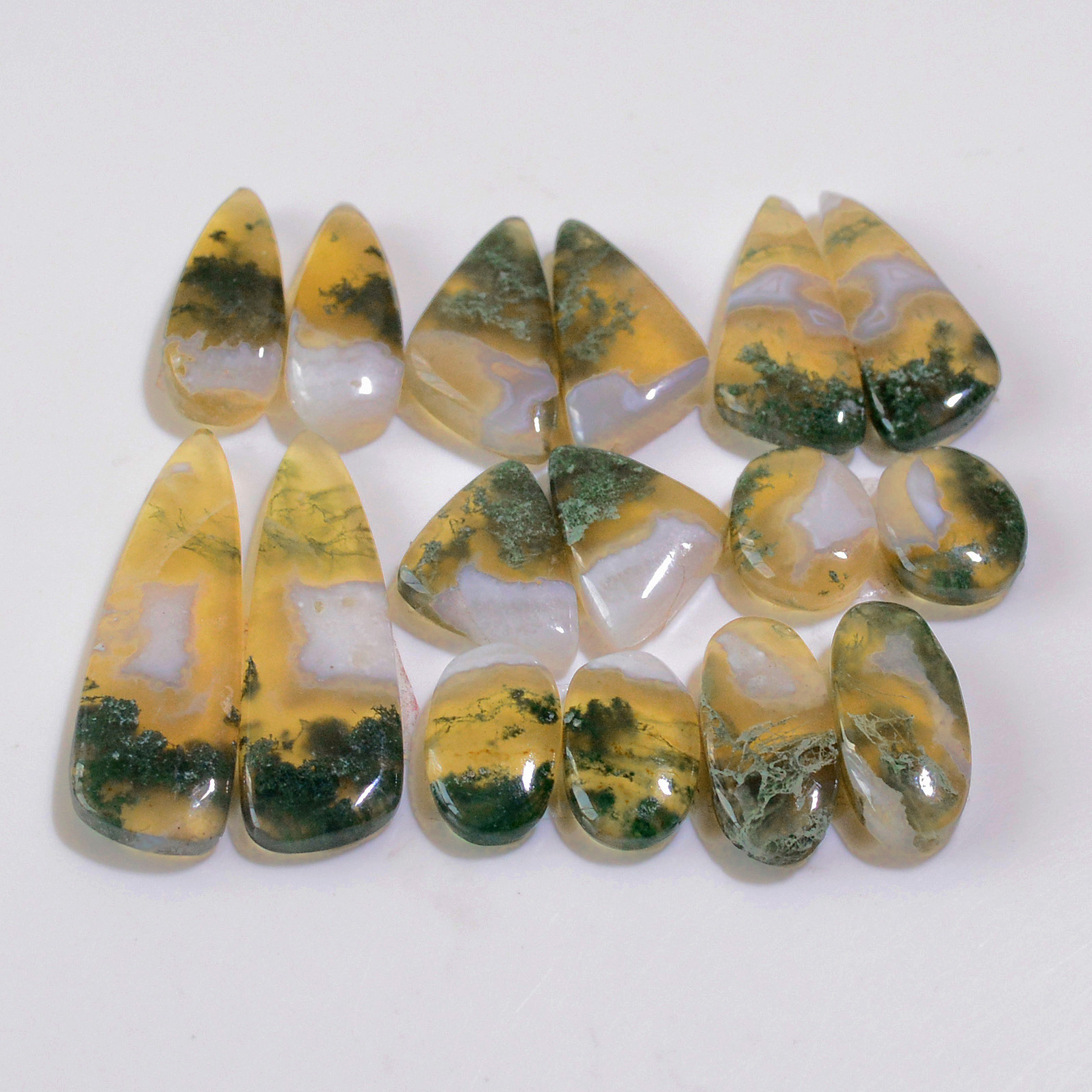 8 Pairs 156 Cts Natural Green Moss Agate Cabochon Gemstone Earrings Pairs Lot 37x9 12x9mm 18756